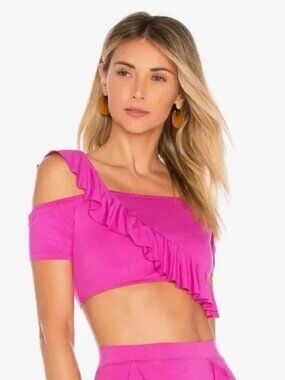 House of Harlow 1960 x Revolve Pink Ruffle Crop Top Size Small NWT One Shoulder